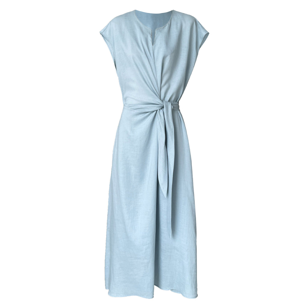 Leinenkleid mit Schnürung und V-Ausschnitt