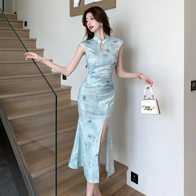 Retro Cheongsam-Kleid mit Schmetterlingsprint – Bild 5 | LuxeStyle