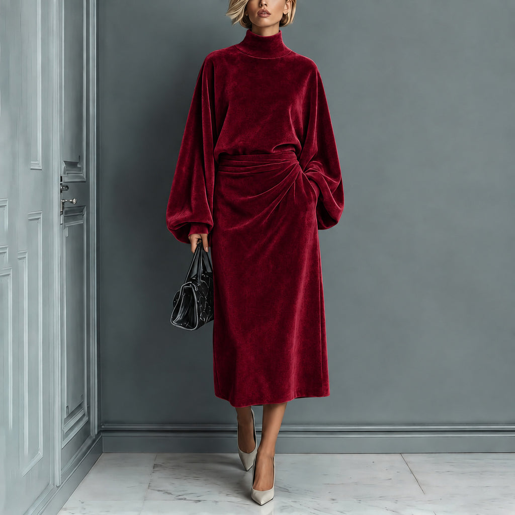 Langärmliges Rollkragenkleid mit A-Linen Rock – Bild 2 | LuxeStyle