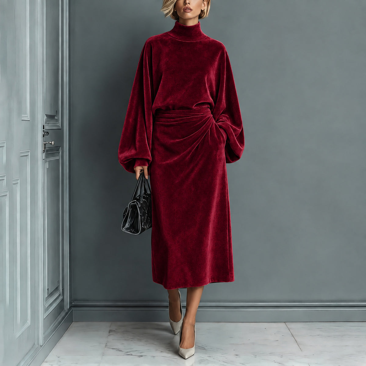 Langärmliges Rollkragenkleid mit A-Linen Rock – Bild 2 | LuxeStyle