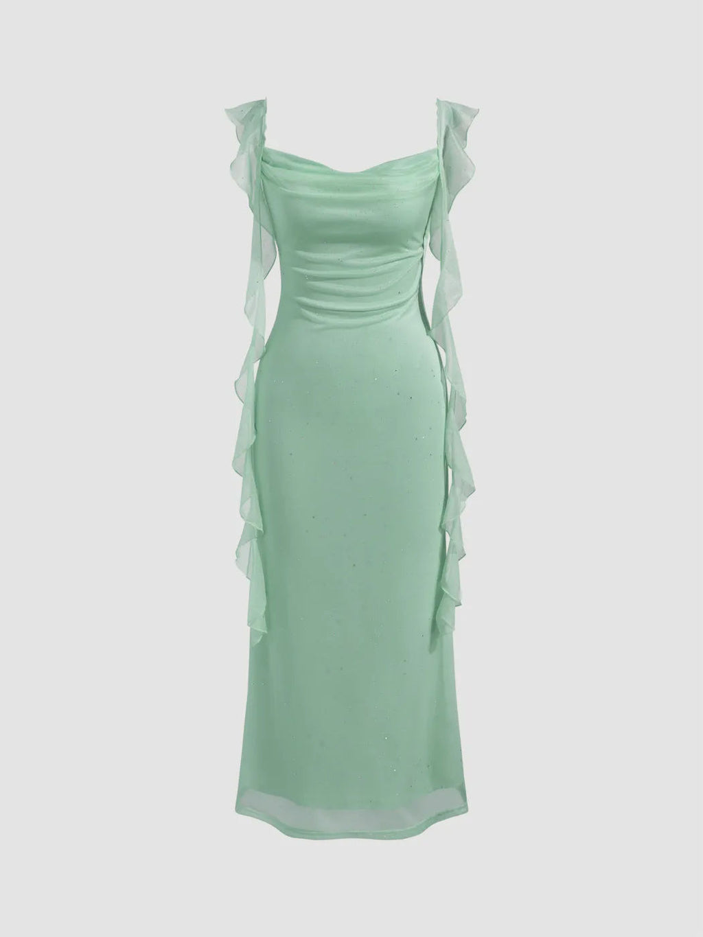 Pailletten Mesh Maxikleid mit Rüschen