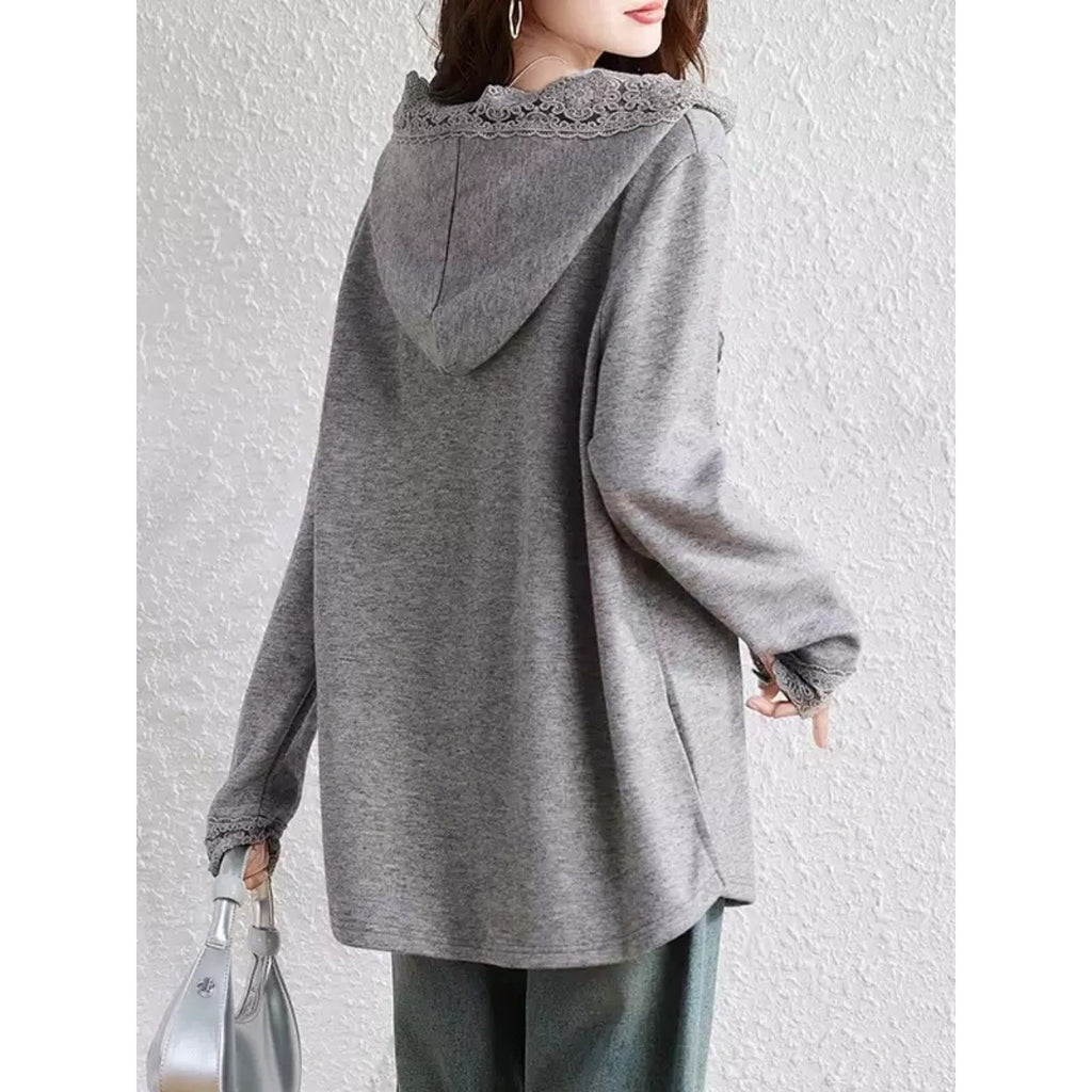 Locker sitzendes Kapuzen-Sweatshirt mit Spitze