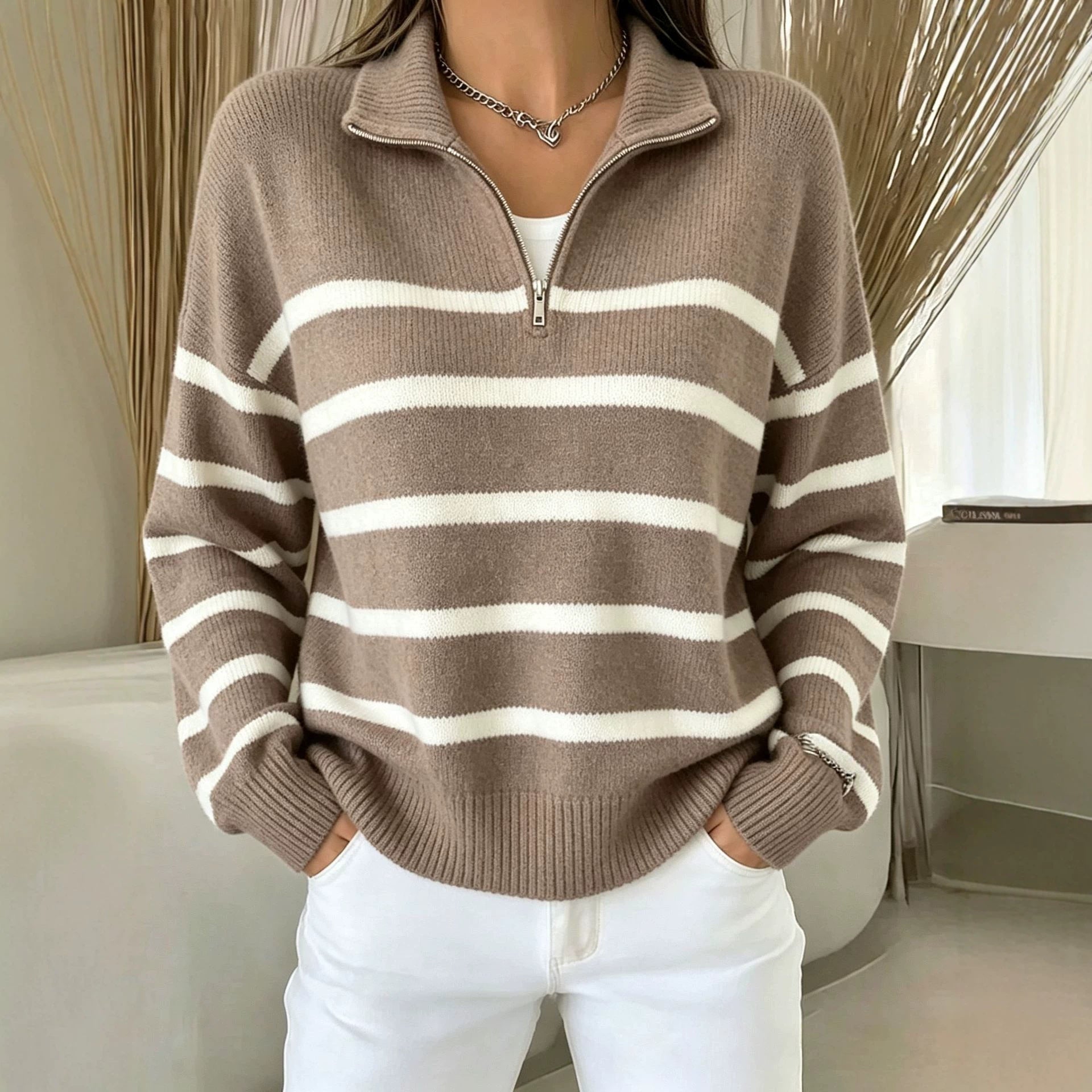 Color-Block Pullover mit Kettenmuster