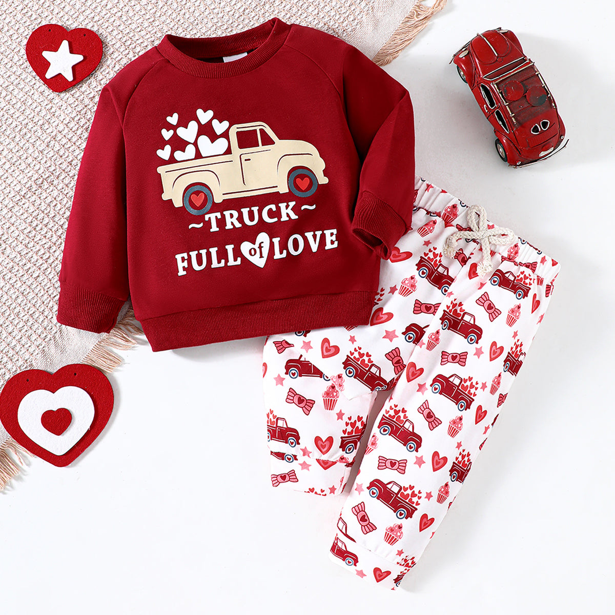 Long Sleeve Sweatshirt mit Herz-Print & Sweatpants Set – Bild 4 | LuxeStyle