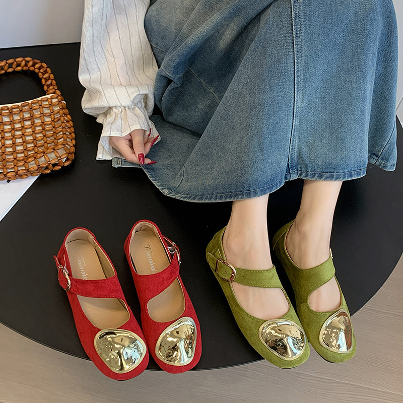 Retro Flache Low-Cut mit Großer Metallriemen