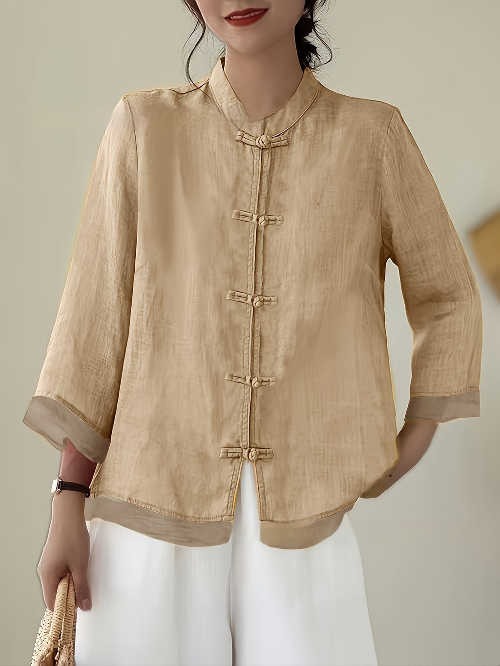 Chinesisches Patchwork-Shirt mit Knopfleiste – Bild 5 | LuxeStyle