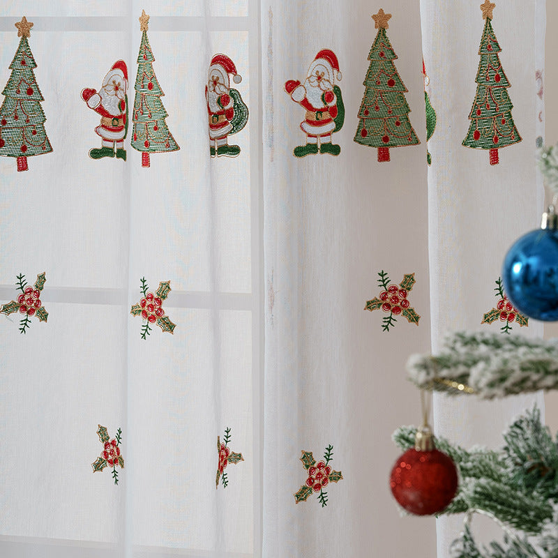 Weihnachtsvorhang mit Christbaum-Stickerei