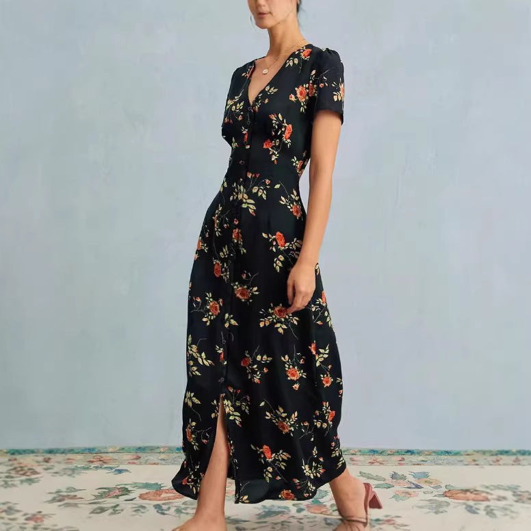 Vintage V-Ausschnitt Blumenkleid – Bild 6 | LuxeStyle