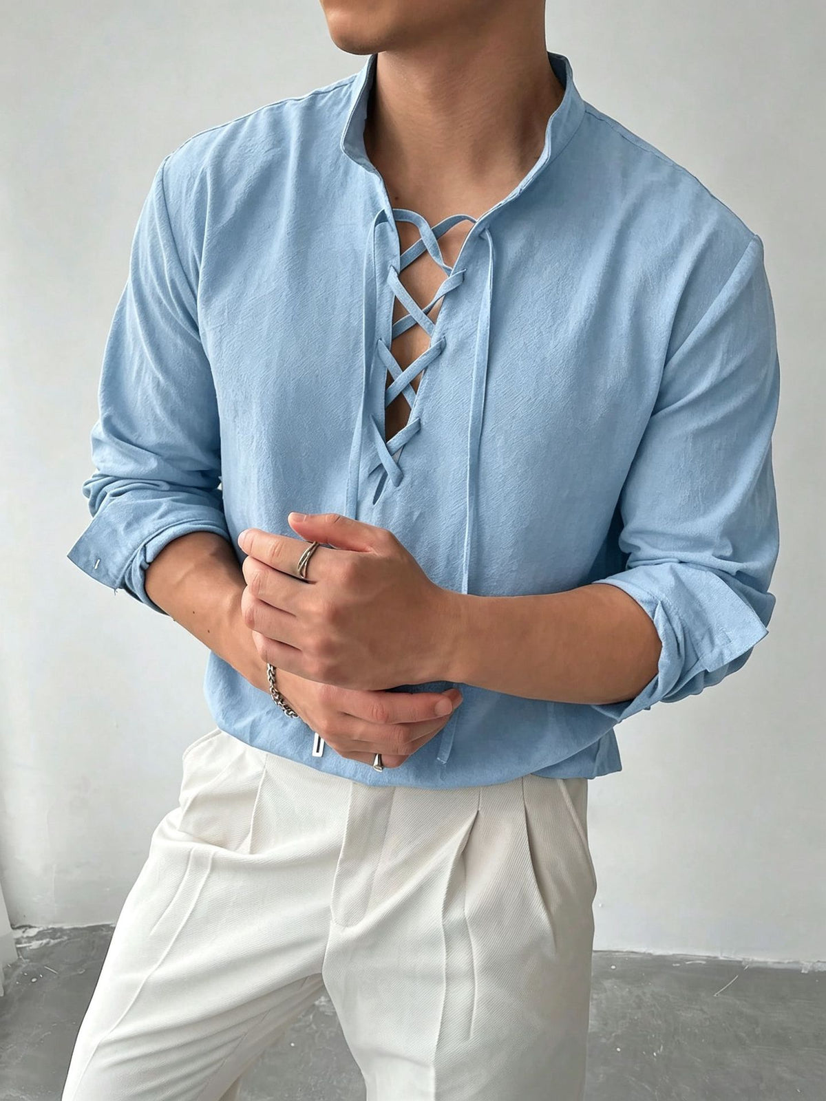 Herren Langarmshirt Stehkragen – Bild 9 | LuxeStyle