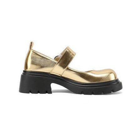 Chunky-Heel Plateau Mary Jane Lackleder Schuhe