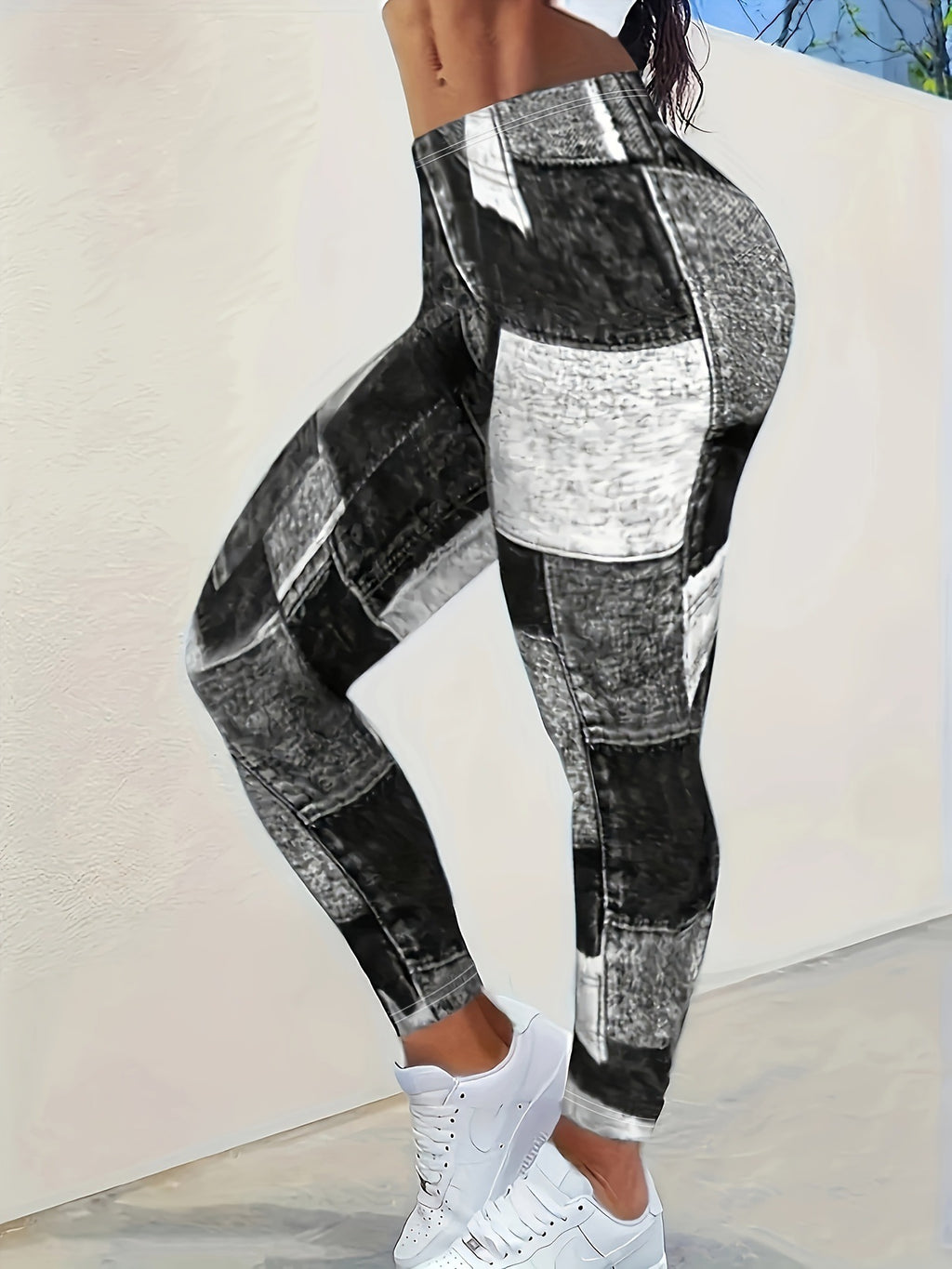 Karierte Color Block Leggings für Damen