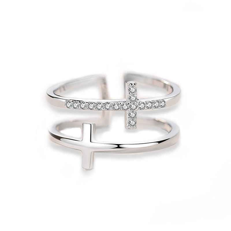 Doppelkreuz Zirkonring, Kupfer, verstellbar