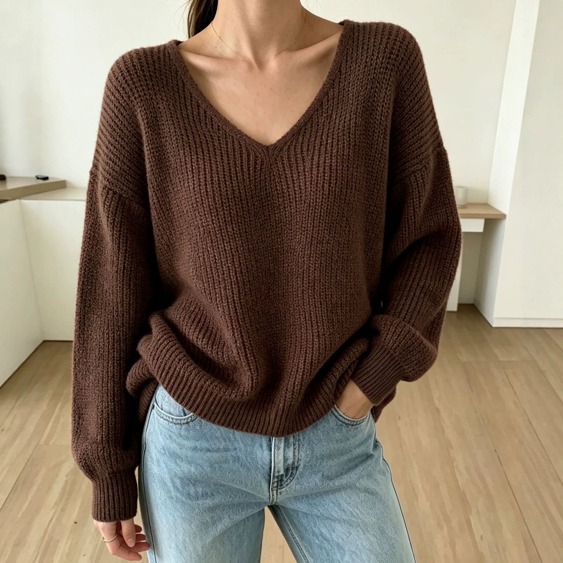 V-Neck Pullover Sweater für Damen