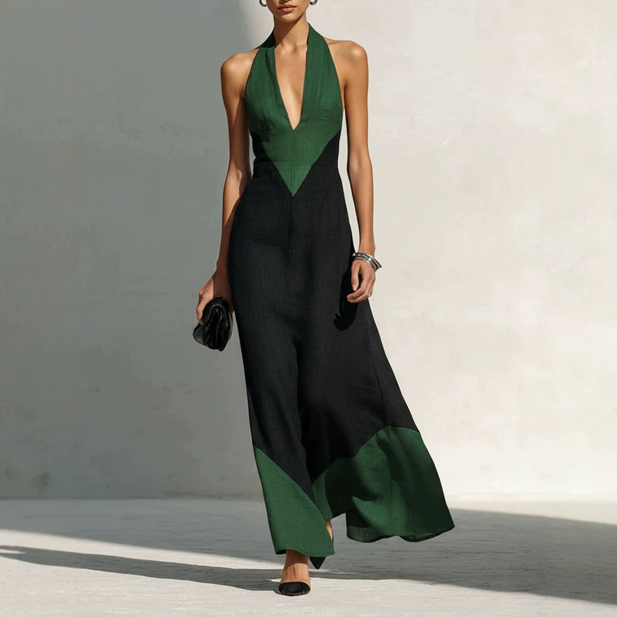 Damen Color-Block Slip Dress mit V-Ausschnitt – Bild 6 | LuxeStyle