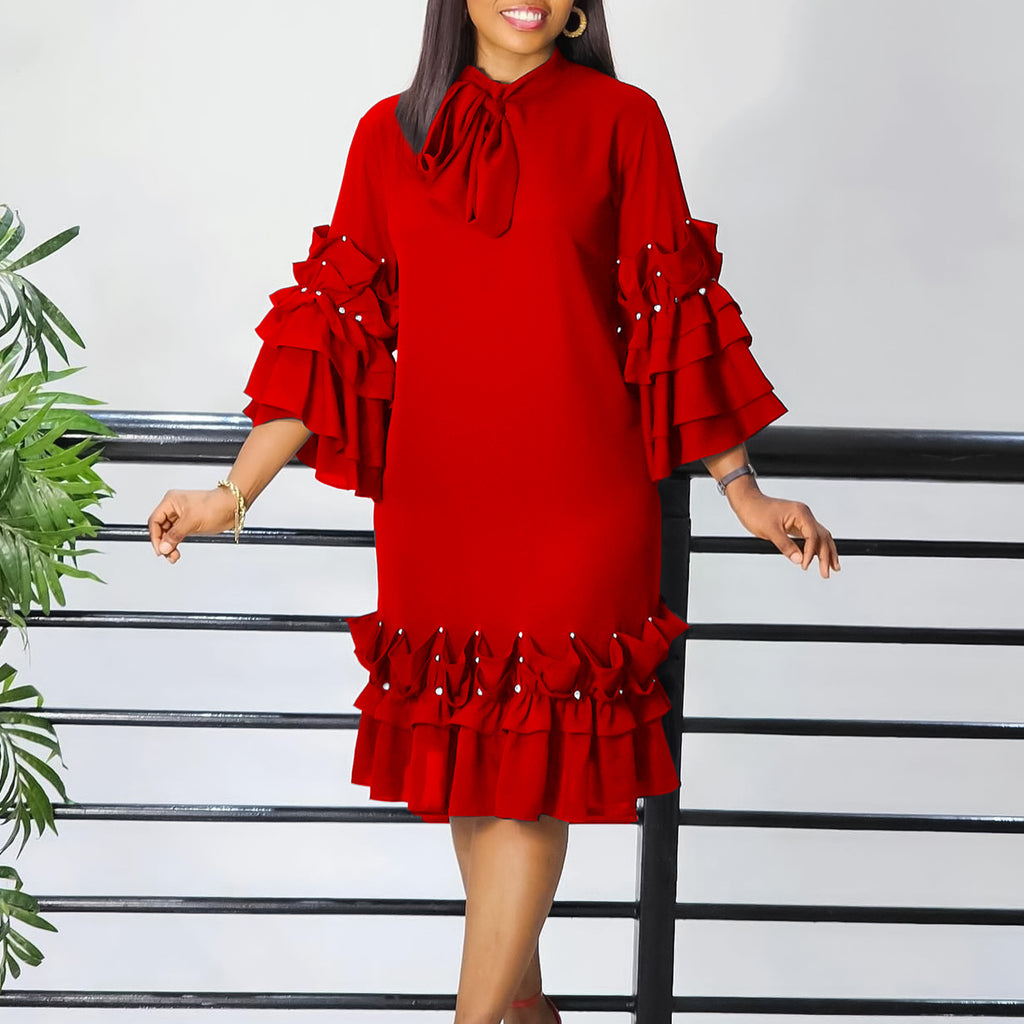 Elegantes Damenkleid mit Glockenärmeln – Bild 6 | LuxeStyle