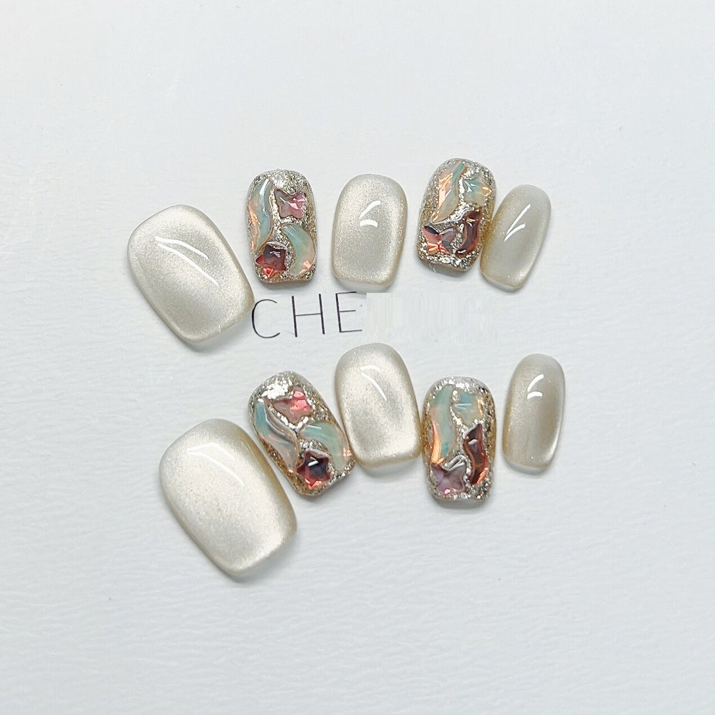 Nail Milk Coffee Cat's Eye Fake Nails | LuxeStyle