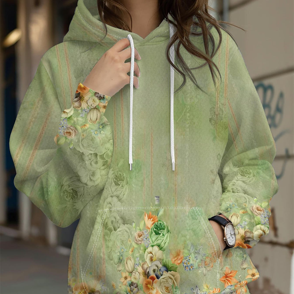 Tulpen-Print & Kartoon Schädel Hoodie Damen Herbst
