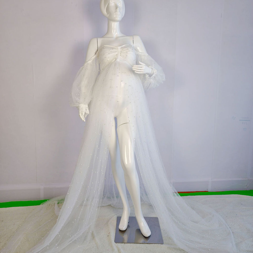 Umstands-Maxikleid mit Schnürung & Perlen – Bild 4 | LuxeStyle