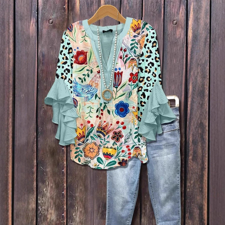 Damen V-Ausschnitt T-Shirt mit Spitze | LuxeStyle