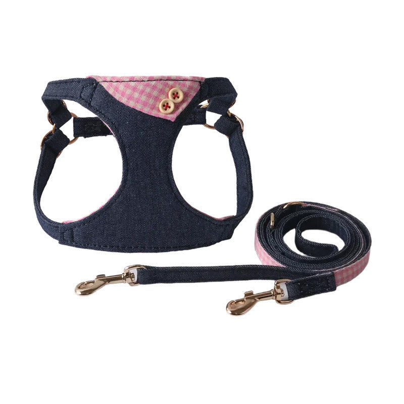 Dunkelblau Patchwork Plaid Tierharnisch Set