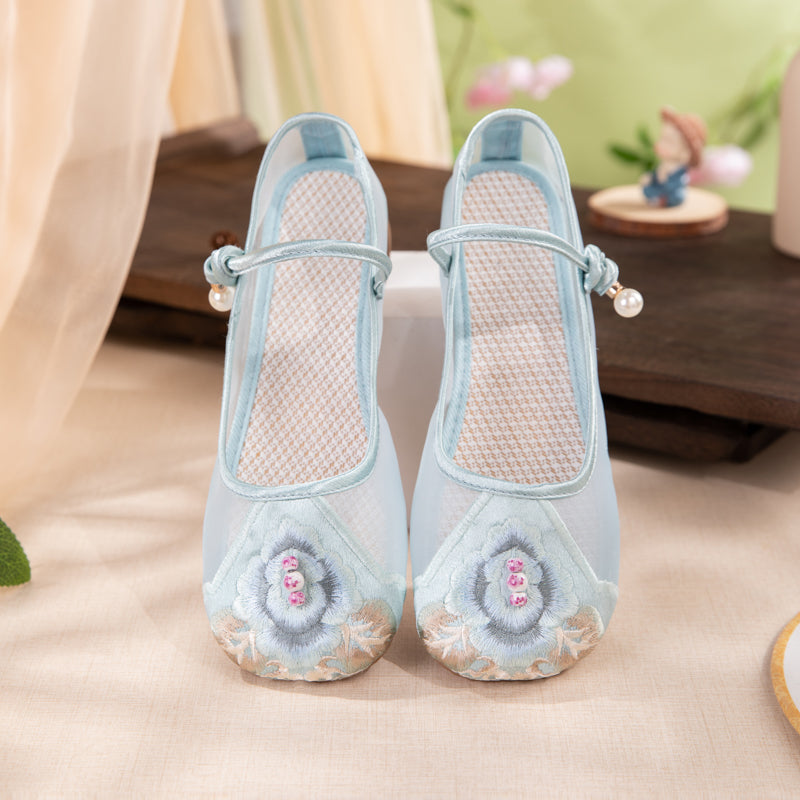 Orientalische bestickte Mesh Mary Jane Flats