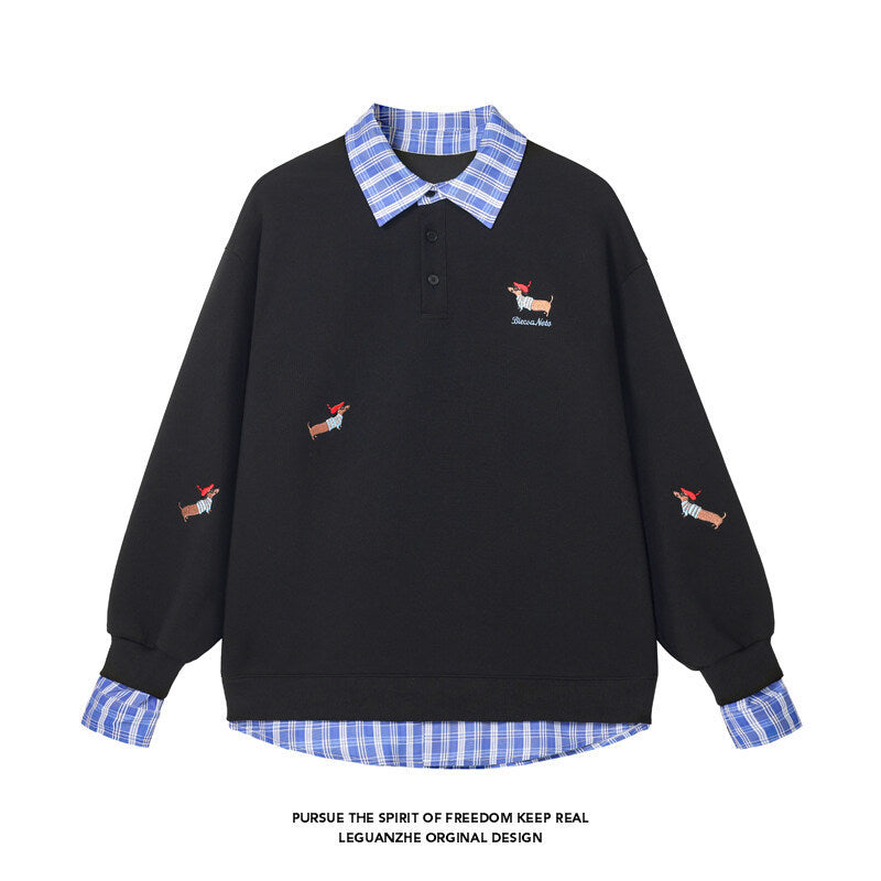 Polo-Hoodie mit Stickerei