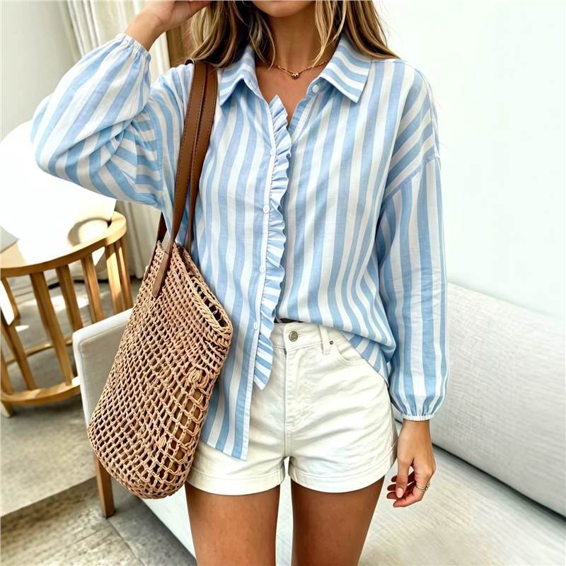 Gestreiftes Langarmshirt mit Reverskragen