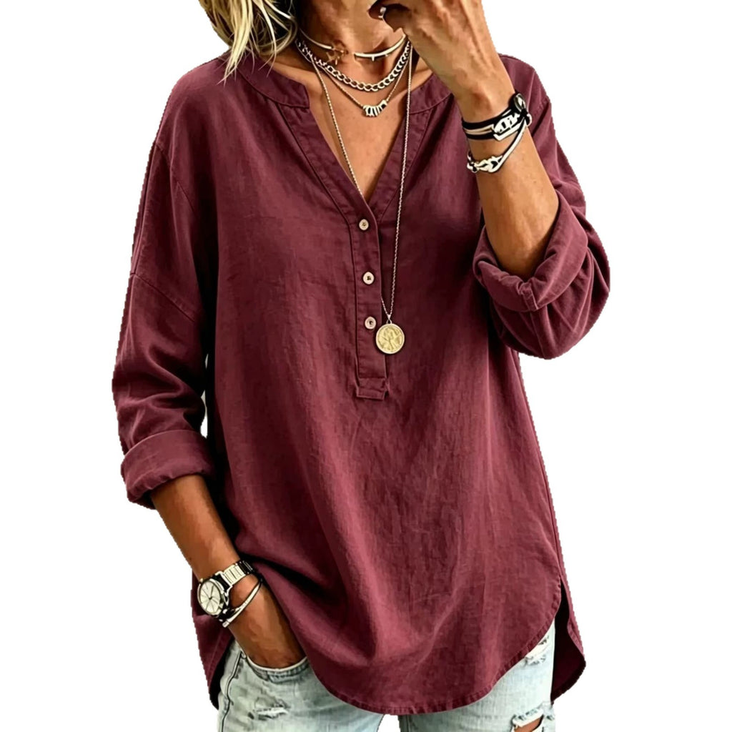 V-Ausschnitt Langarmshirt mit Knopfleiste