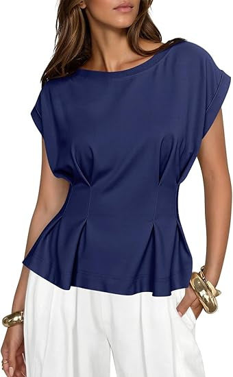 Kurzarm-T-Shirt Damen mit Rundhals und 3D-Effekt – Bild 10 | LuxeStyle