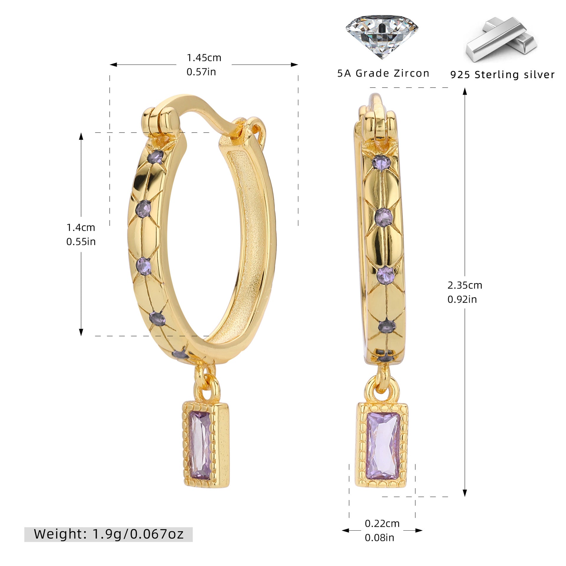 Edle Silberohrringe mit Diamant-Inlay