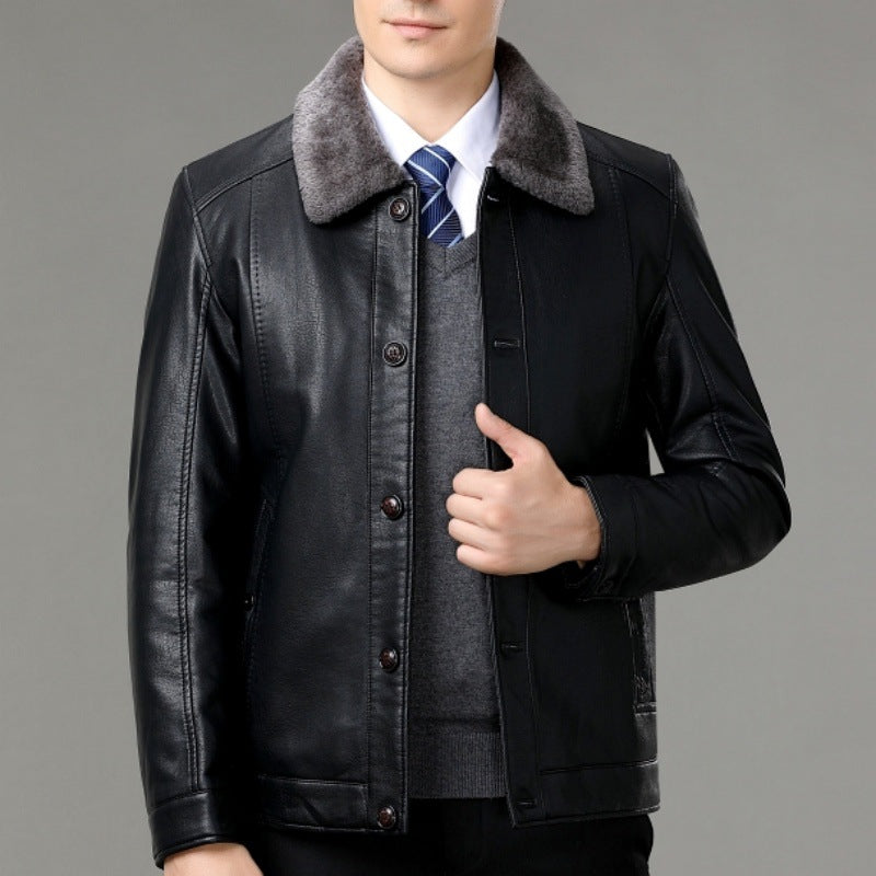 Leder- und Fellmantel mit Fleecefutter
