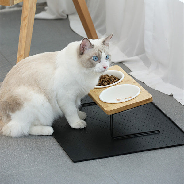 Keramik-Wassernapf für Katzen mit Bambusgestell | LuxeStyle