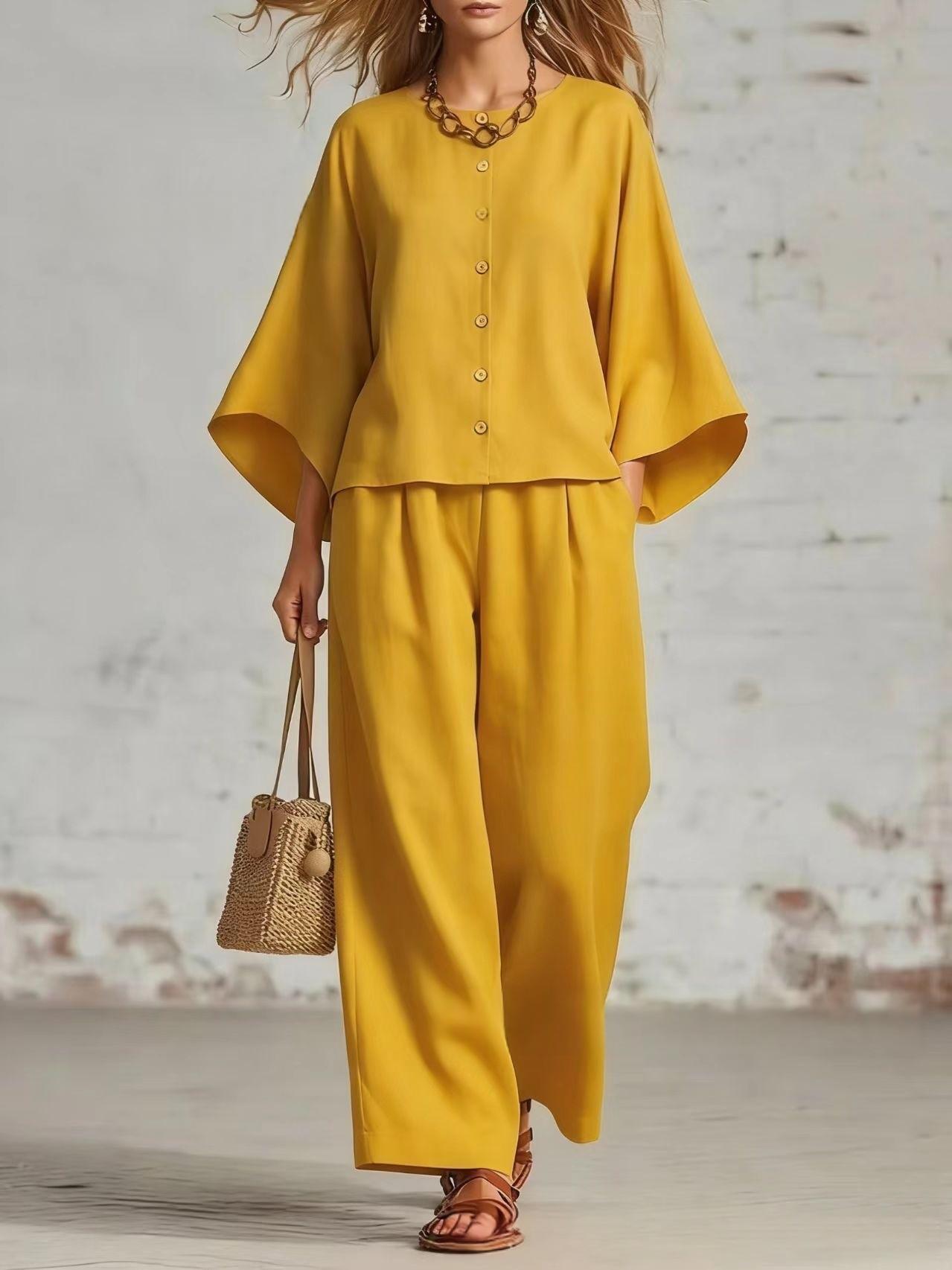 Cardigan mit 3/4-Ärmeln & weite Hosen