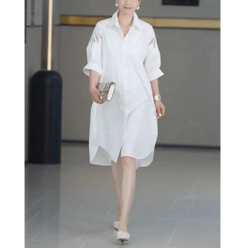Weisses Midikleid mit Reverskragen | LuxeStyle