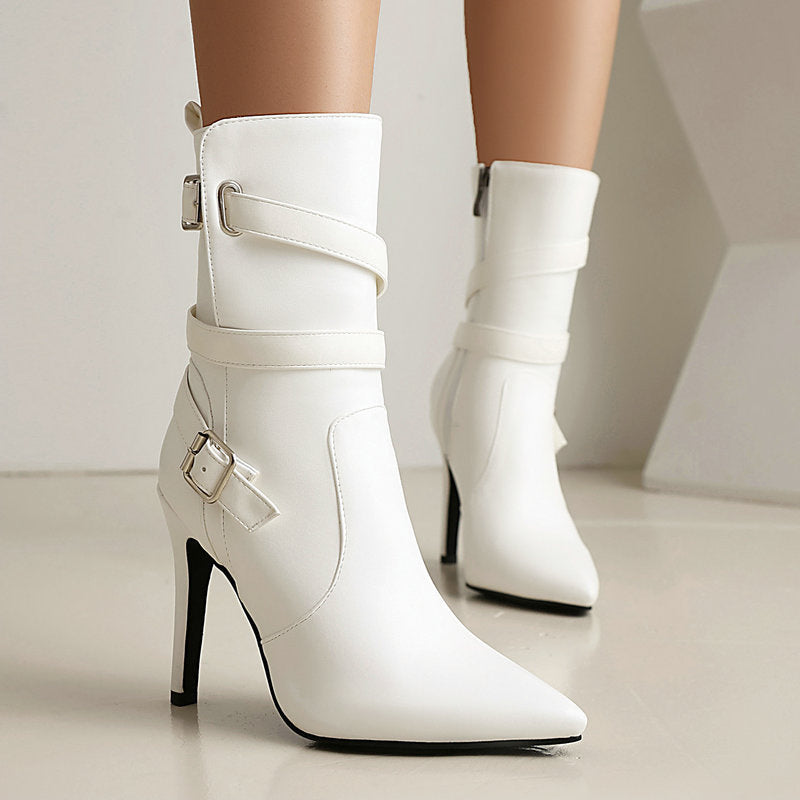 Spitze Stiletto-Stiefeletten mit Riemen