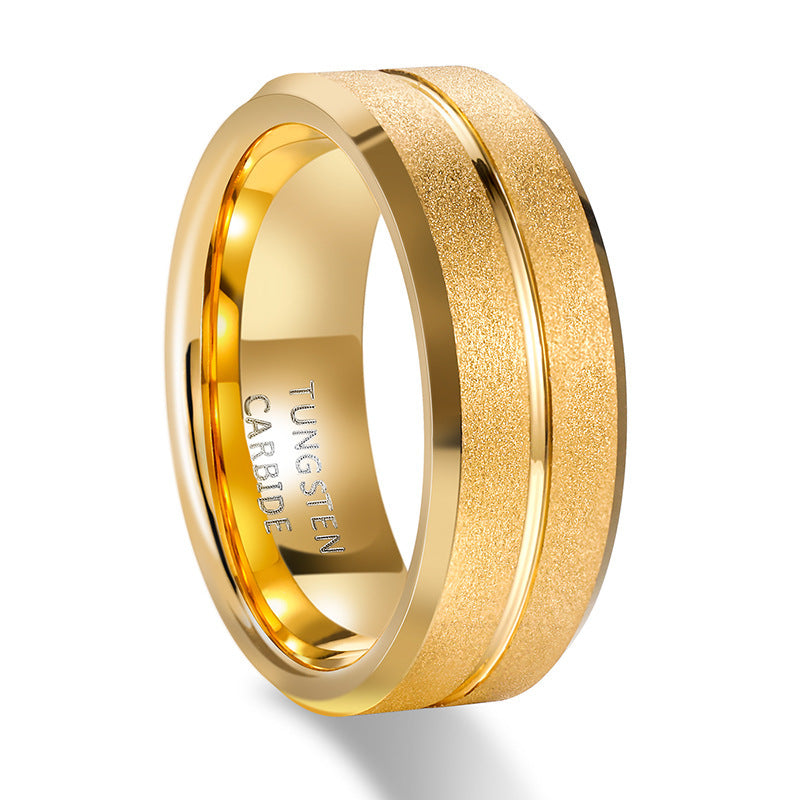 Wolframstahlring mit Gold-Finish und Sandstrahl-Rillen – Bild 4 | LuxeStyle