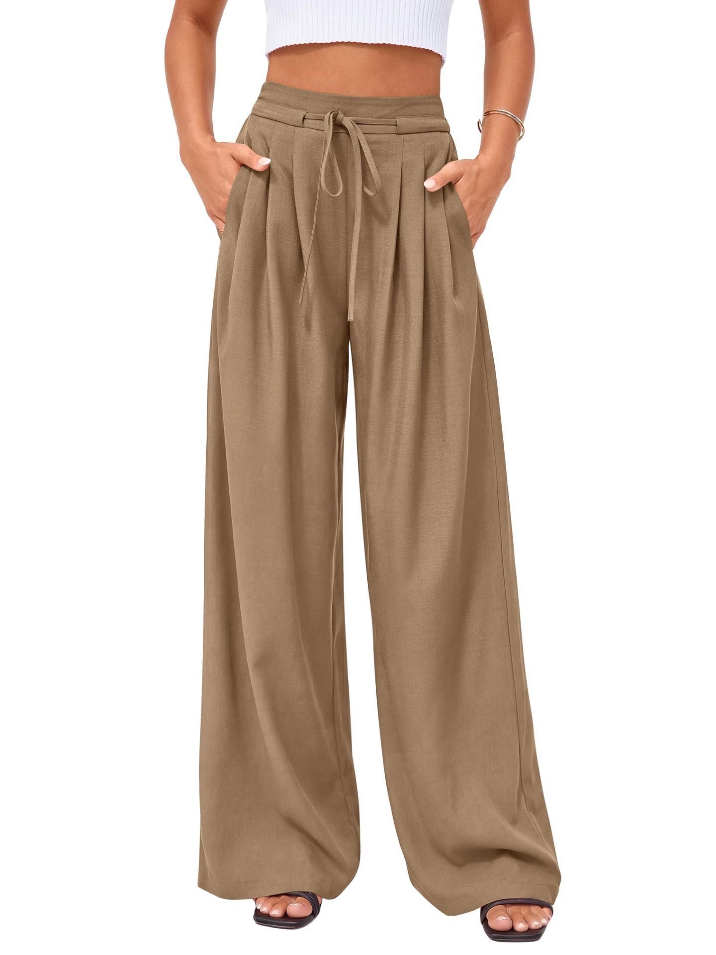 High-Waist Plissée Hose mit weitem Bein