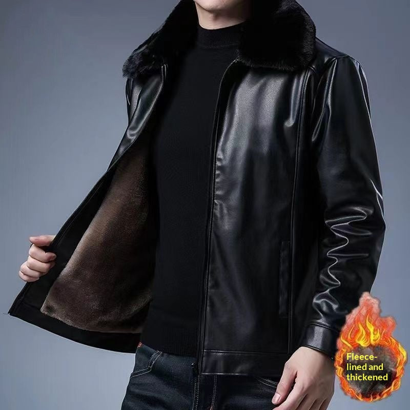 Herren-Imitatlederjacke mit Fleecefutter