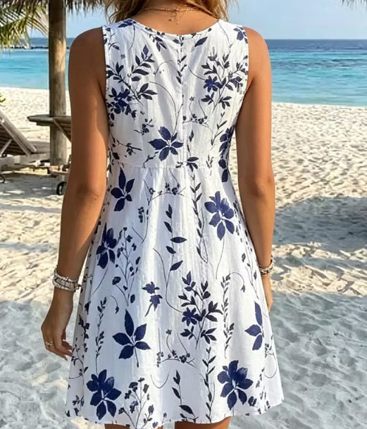 Geblümtes ärmelloses A-Linien-Kleid mit V-Ausschnitt – Bild 3 | LuxeStyle