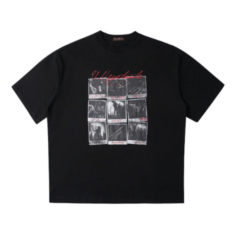 Personalisierter 9-Grid-Druck Kurzarm-T-Shirt Herren Casual