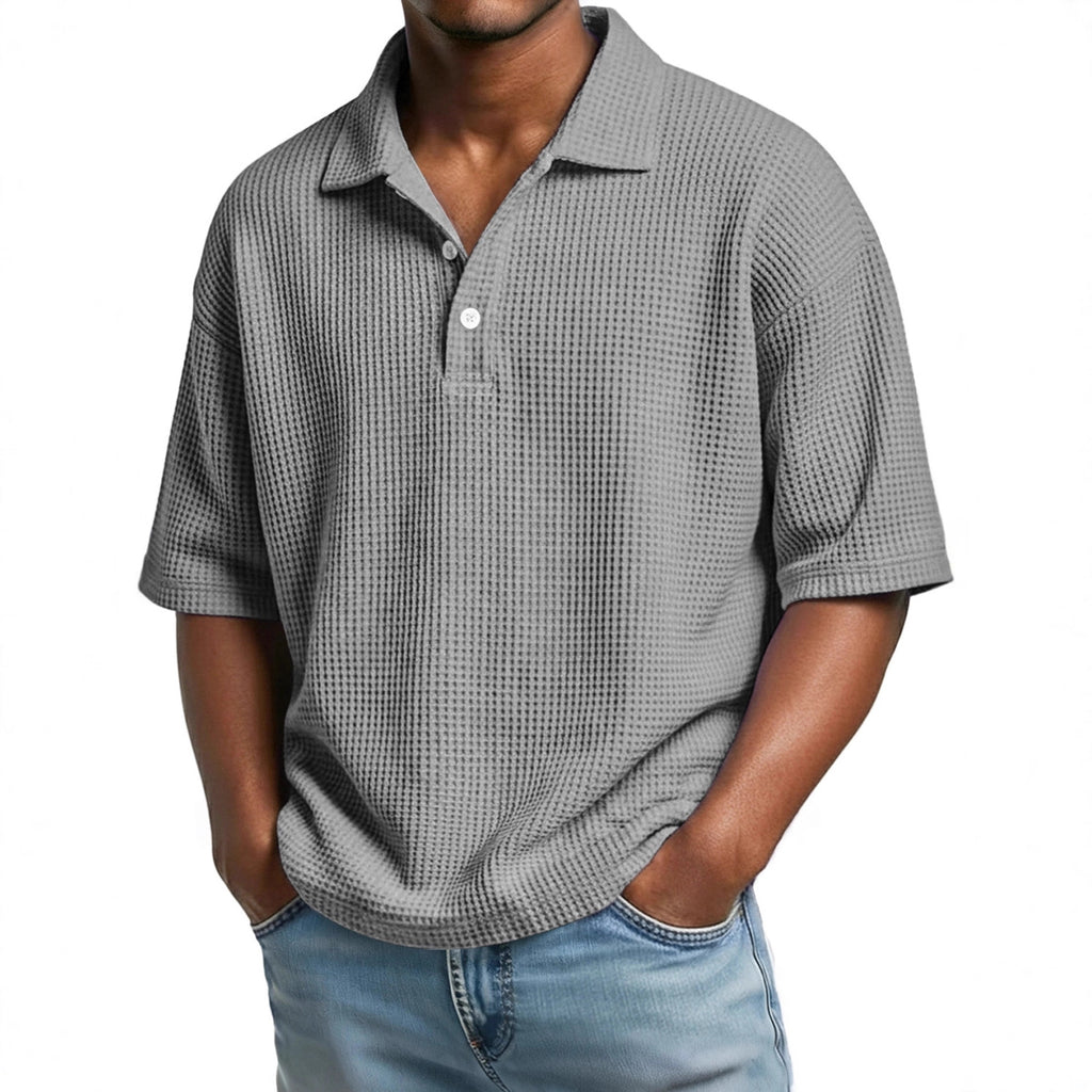 Polo-Shirt Waffelmuster Kurzarm mit Knopfkragen | LuxeStyle