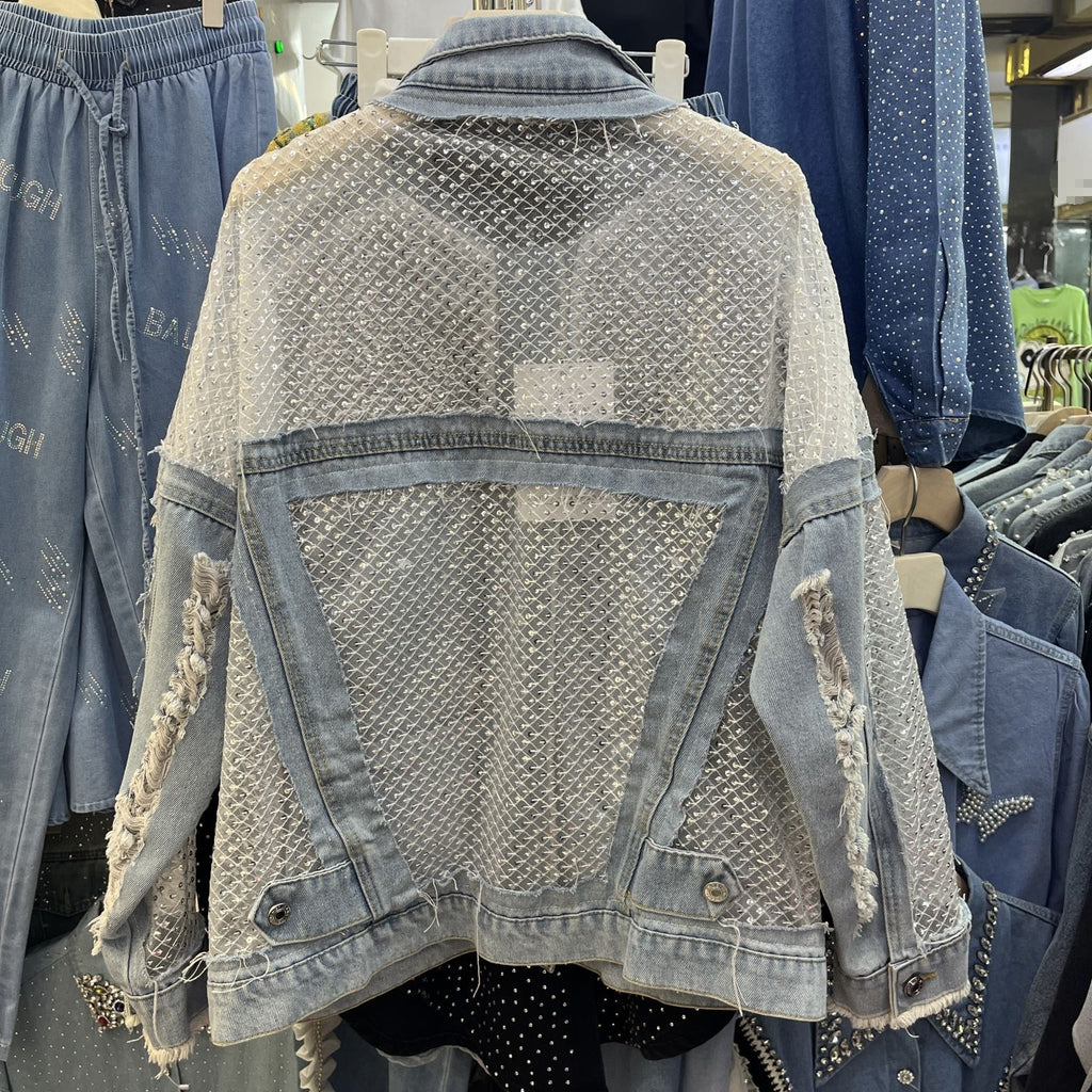 Boho-Jeansjacke «Dentelle» · Denim mit Spitzen-Panel