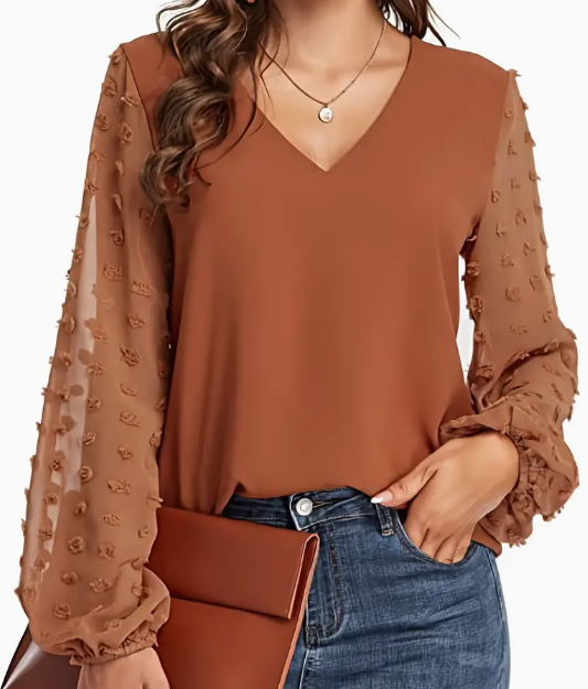 Swiss Dot V-Neck Shirt