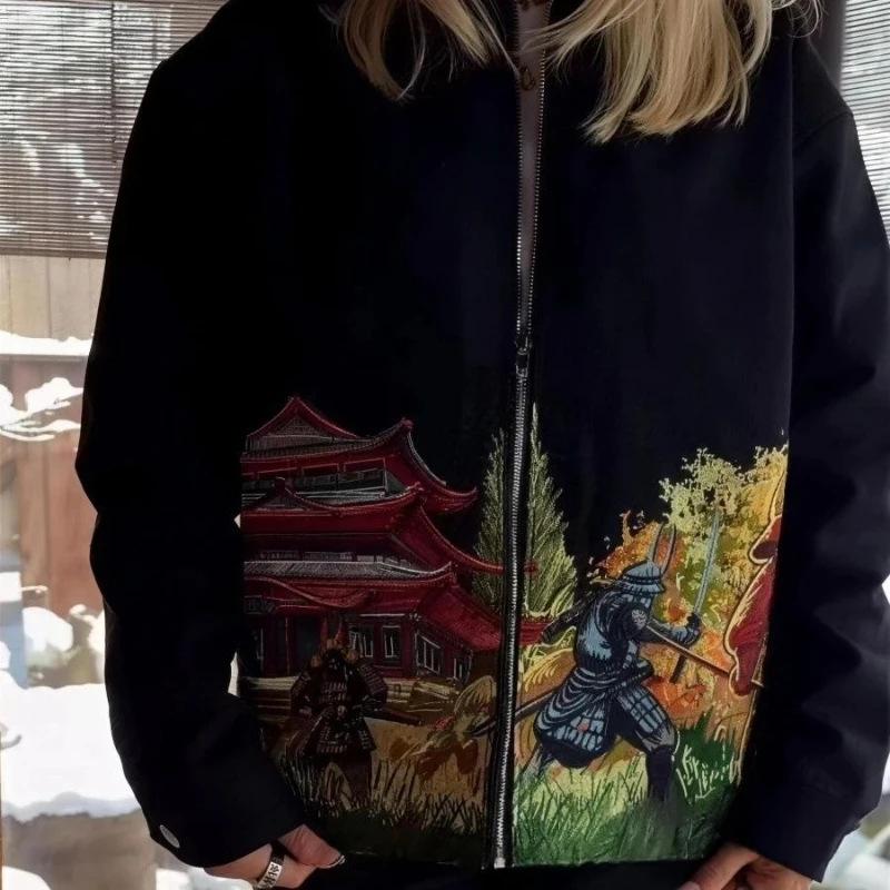 Bestickte Retro-Herrenjacke mit Reissverschluss