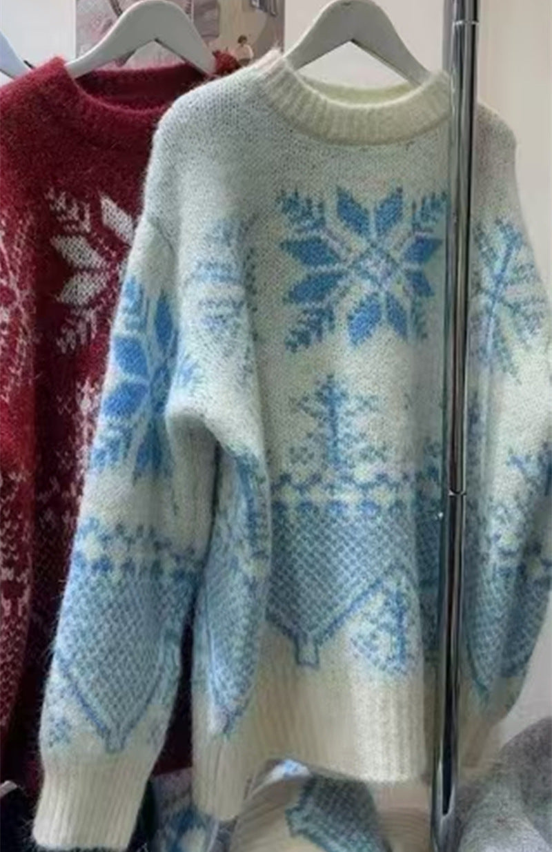 Jacquard Pullover mit Schneeflockenmuster