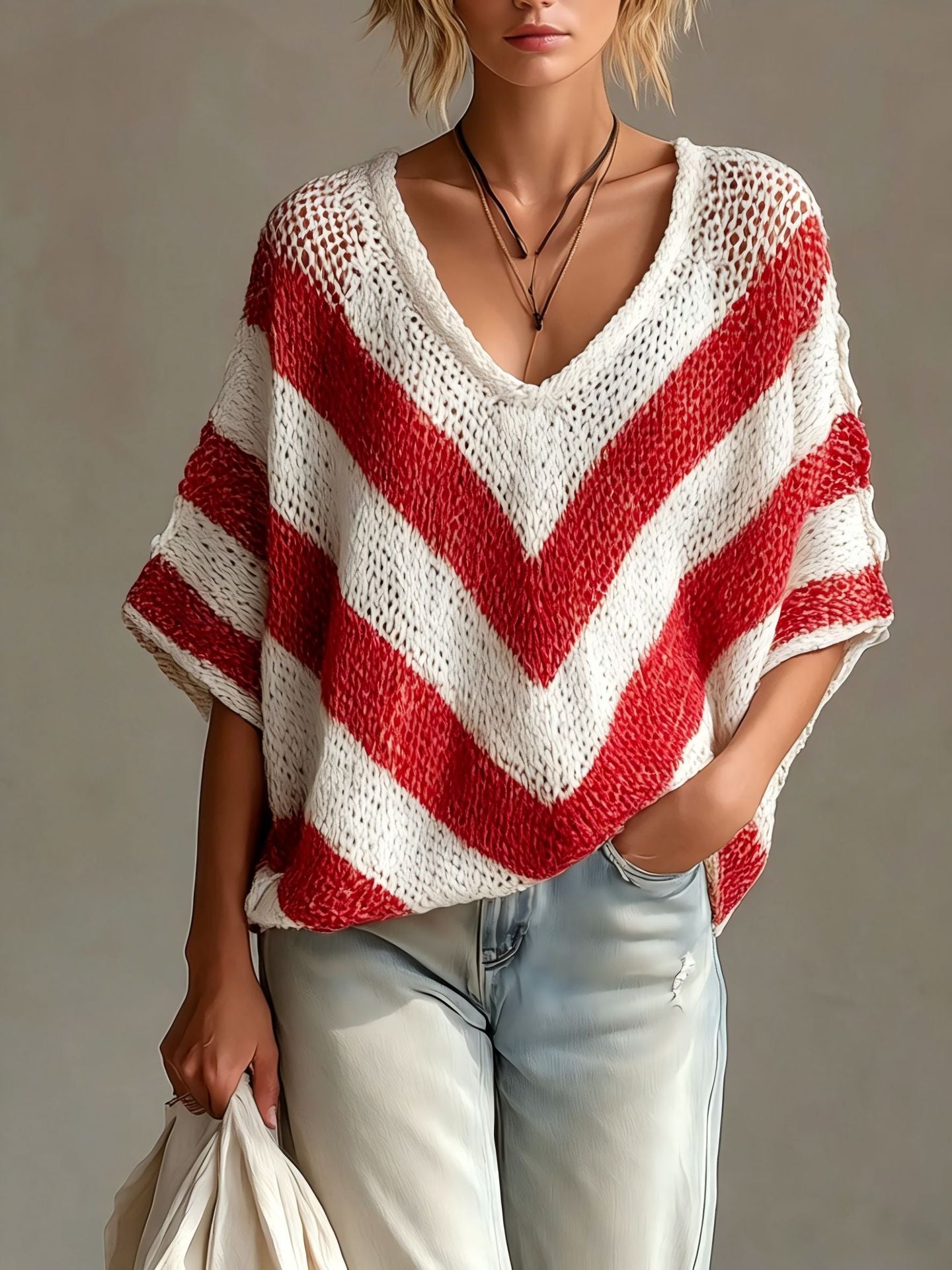 Loose-knit Pullover mit V-Ausschnitt – Ansicht 7