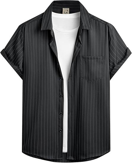 Gestreiftes Kurzarm-Hemd-Cardigan für Herren – Bild 4 | LuxeStyle