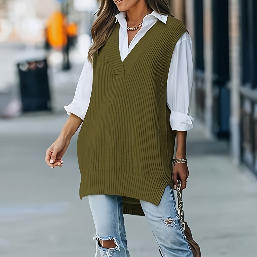 Color-Block V-Neck Strickweste für Damen