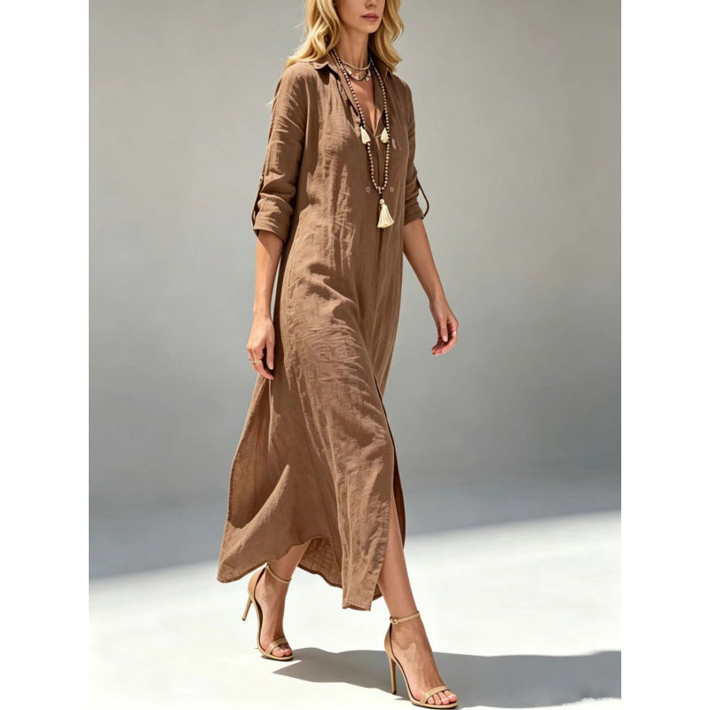 Langes Leinenkleid im lockeren Schnitt – Bild 8 | LuxeStyle