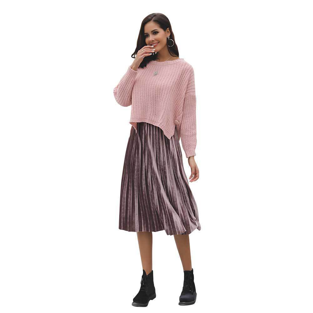 Unifarbener Rundhals-Pullover aus Strick
